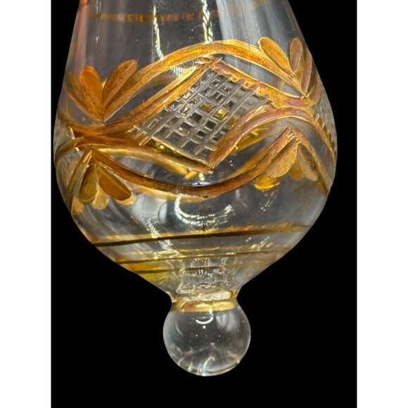 Egyptian Hand Blown Fancy Gold Etched Glass Christmas Teardrop Ornament 6” - Picture 5 of 6